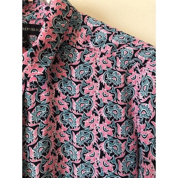 Banana Republic Womens Size S Pink Green Floral Blouse Long Sleeve - Picture 3 of 5